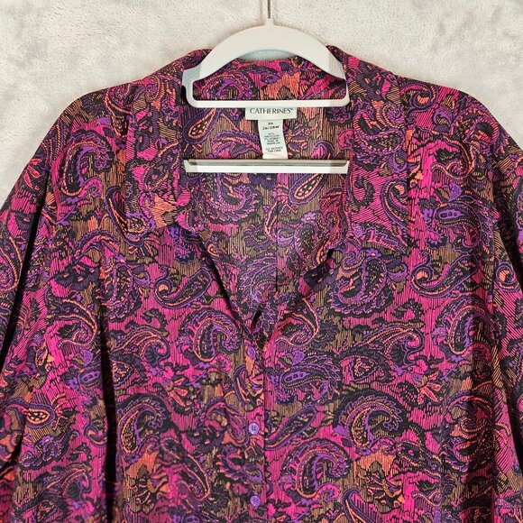 Catherines Blouse Womens 3X Colorful Paisley Button-Up tunic career office bold - Picture 10 of 13